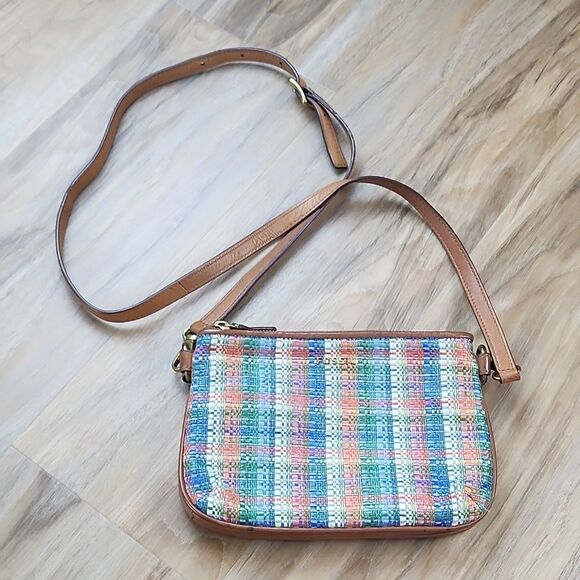 Fossil Straw Tweed Memoir Leather SM Crossbody Bag - Picture 1 of 12